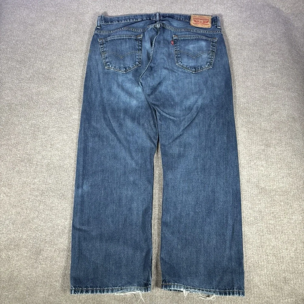 Levis 569 Jeans Mens 36x30 Loose Straight Fit Dark Blue Denim Distressed Baggy